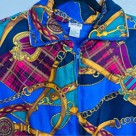 Vintage 90s silk Avon chain print windbreaker jacket zip up sz L - Picture 4 of 5